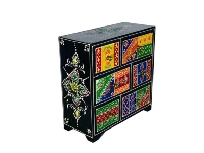 Hand Painted Mango Wood 6 Drawer Chest Indian art Home and office decoration - Image 1 of 4