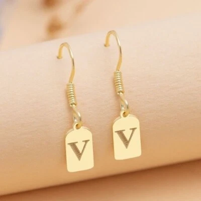 Personalized Initial Name Plate Letter Hook Dangle Earrings In 10K Yellow Gold - Image 1 of 4
