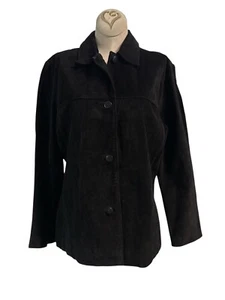 Clio Petites Vintage 100% Black Leather Button Down Jacket Womens Size 8P - Picture 1 of 12