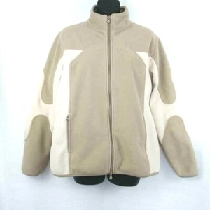 VTG Womens Athletic Works Sz L Jacket Beige Lined Fleece Zipped 3 Zip Pockets  - Picture 1 of 10
