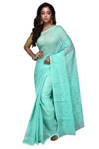 Mujeres indias tradicional Resham Dhakai Jamdani saris fiesta ropa festiva especial - Imagen 1 de 4