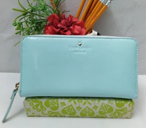 Kate Spade Blue Patent Leather Zip Around Credit Card Long Wallet - Picture 1 of 17