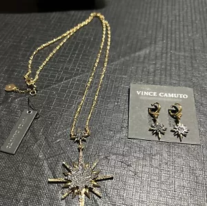 Vince Camuto Pendant Star Sparkling Crystals Necklace Earrings Set NEW - Picture 1 of 12