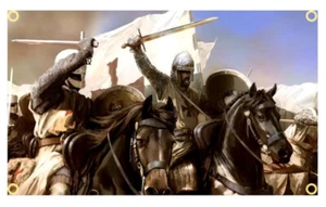 Flagge Fahne Wandbild Ritter Templer Kreuz Schwert Pferde Ösen 60x90cm 90x150cm - Bild 1 von 1