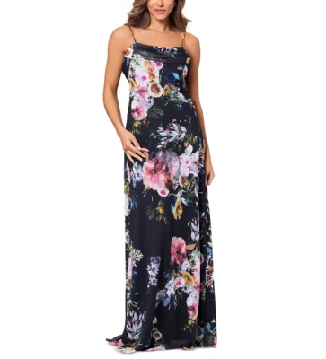 Betsy & Adam Petite Floral-Print Drape-Neck Gown MSRP $199 - Image 1 of 4