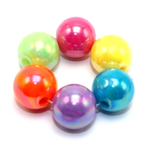 50 Mixed Bubblegum Color Luster AB Acrylic Round Beads 14mm Smooth Ball - Picture 1 of 6