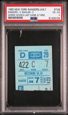 1/7/80 Rangers Hartford Whalers Hockey Ticket Stub Gordie Howe Last NHL Game MSG - Image 1 of 2