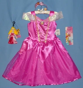 DISNEY AURORA COSTUME DRESS-GIRL-4-6-PLUSH DOLL POUCH-JEWELRY-HAIRBAND-NEW LOT   - Picture 1 of 10