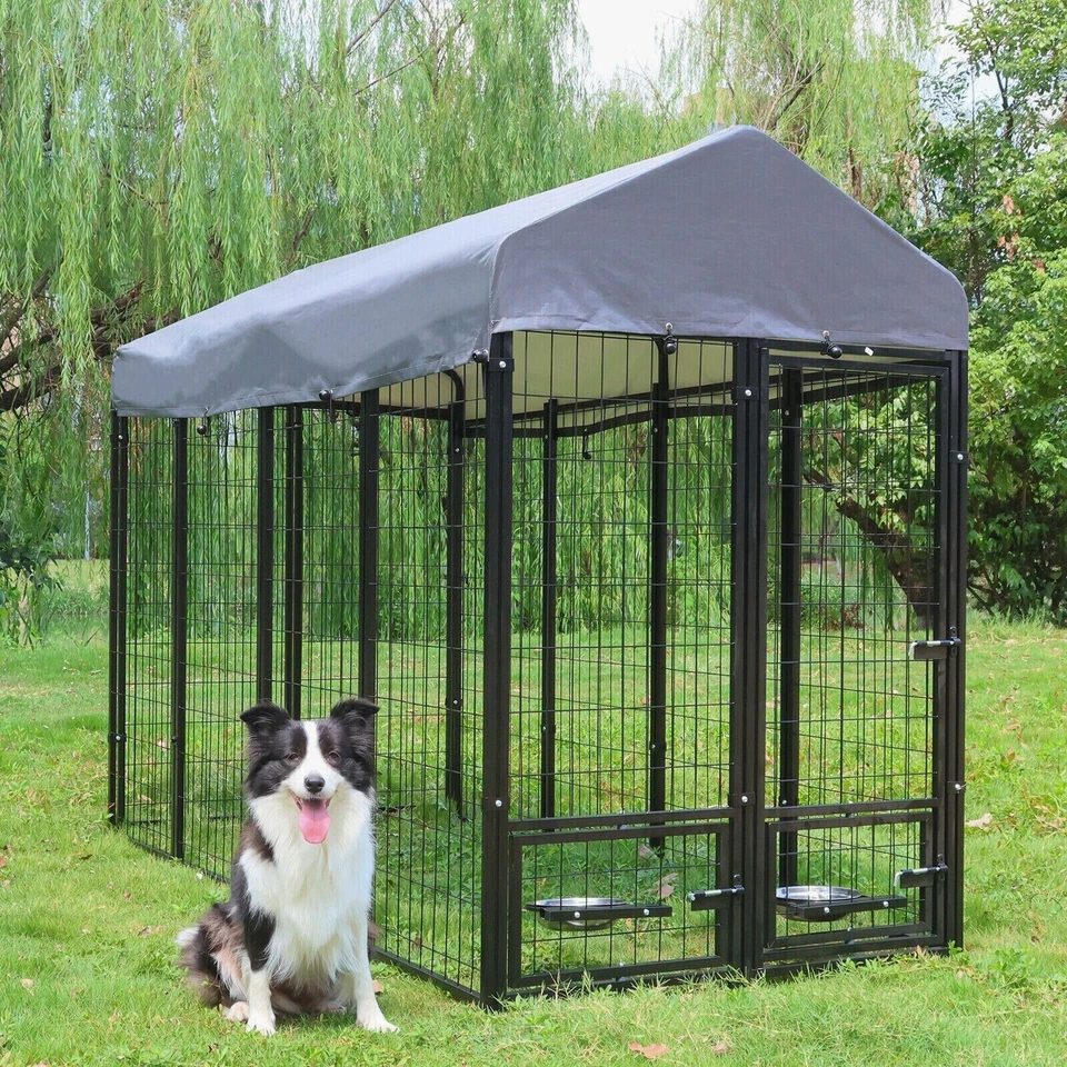 大型户外狗窝金属笼鸡围栏围栏带旋转碗 — 第 1/1 张图片