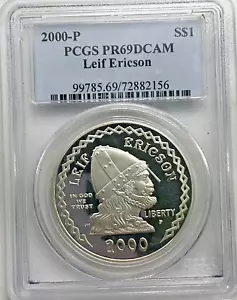2000-P PR 69 DCAM Leif Ericsson PCGS Commemorative Dollar $1 - Picture 1 of 2