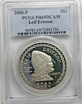 2000-P PR 69 DCAM Leif Ericsson PCGS Commemorative Dollar $1 - Image 1 of 2