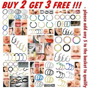 Surgical Steel Nose Ring Lip Nose Rings Cartilage Tragus Helix Ear Piercing Hoop - Picture 1 of 43