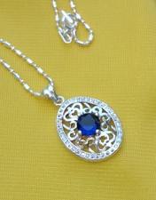925 Sterling Silver Blue Sapphire Birthstone Genuine Italian CZ Vintage Necklace