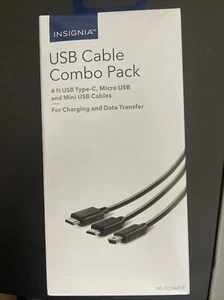 Insignia NS-DC06017 USB 3-Kabel Combo Pack 4 Fuß Mini Micro Typ-C Kabel - Bild 1 von 2