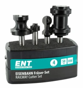 ENT 09050 4-tlg. Eisenbahn-Fräser-Set zum Fräsen von Holzschienen, Schaft 8 mm - Bild 1 von 2