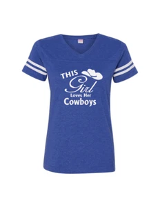 This Girl Loves Her Cowboys Woman's Football V-Neck T-Shirt - Picture 1 of 1