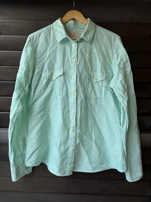 Banana Republic Suave Lavado Lino Algodón XL Botones Manga Larga Rayas Verdes Foto 1 de 4