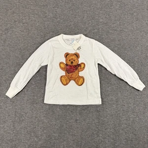 Vintage Kuddle Teddy Bear Shirt Youth Size 4 White Long Sleeve Glitter USA 80s - Picture 1 of 9