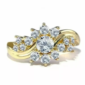 2Ct Round Cut Lab Created Diamond Cluster Engagement Ring 14K Yellow Gold Plated - Picture 1 of 7