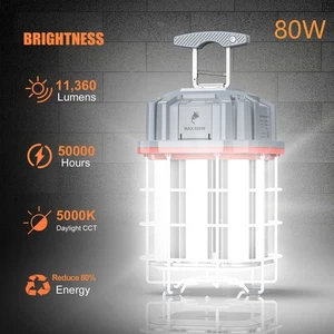 80W LED Temporary Work Light 11,600LM LED Linkable Construction JobSite Lighting - Picture 1 of 12
