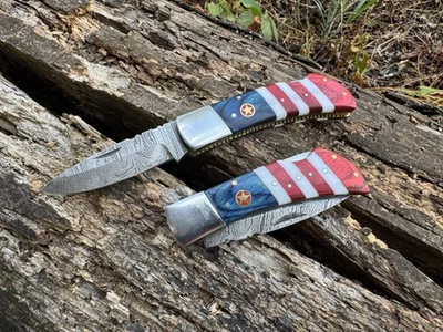 Cuchillo de caza de acero hecho a mano Texas Theme hoja fija con funda de cuero Foto 1 de 4
