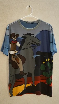 Camiseta Dolce & Gabbana Vaquero Caballo Gráfico Estampado Completo Talla IT44 (S) Foto 1 de 4