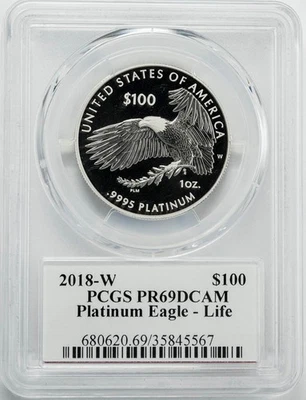 2018-W $100 Platinum Eagle Life Moy Signature PR69 DCAM PCGS 950701-6 - Image 1 of 4