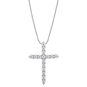 1/2 Ct Lab Grown Diamond Cross Pendant Necklace in Silver for Women (J-SI-I1) - Picture 1 of 12