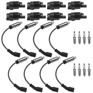8 Pack Round Ignition Coil+Spark Plug+Wire for GMC Chevy Silverado 1500 V8 UF742 - Picture 1 of 10