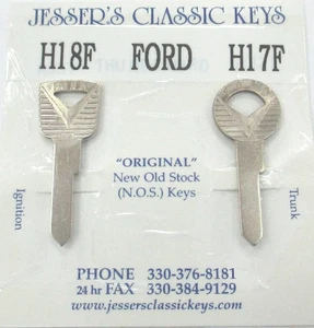 FORD Keys OEM Nickel H-18 H-17 NOS 1952 1953 1954 1955 1956 1957 1958 - Picture 1 of 5