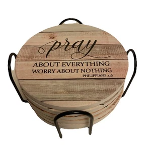 Hoomey Coasters Set of 6 Bible Christian Absorbent Drink Coasters & Holder - Picture 1 of 8