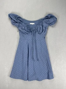 Aeropostale Knit Eyelet Mini Dress Milkmaid Babydoll Boho Small Y2K Periwinkle - Picture 1 of 9