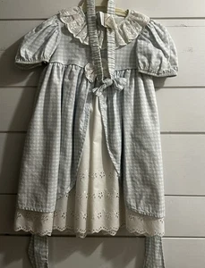 Vintage Ruth Of Carolina Dress Size 2T Gingham With Headband Blue Eyelet Lace - Picture 1 of 15