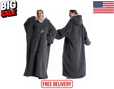 Extra Long Hooded Flannel Blanket Wearable Winter Throw for Men & Women - Image 1 of 4