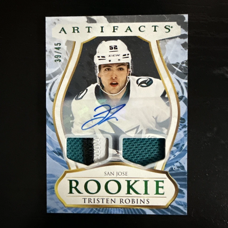 2023-24 UD Artifacts RC Material Autographs Emerald #191 Tristen Robins #D/45 - Image 1 of 1