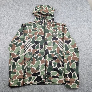 Adidas Hoodie Mens Medium Green Black Camo Jumper Firebird Jacket Hoody Trefoil - Picture 1 of 12