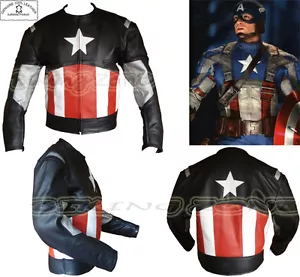 CHAQUETA DE CUERO DE MOTOCICLETA/MOTOCICLETA NEGRA ESTILO CAPITÁN AMÉRICA PARA HOMBRE - Imagen 1 de 2
