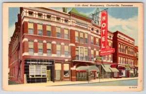 1940-50's CLARKSVILLE TENNESSEE HOTEL MONTGOMERY COFFEE SHOP SIGN LINEN POSTCARD - Picture 1 of 2