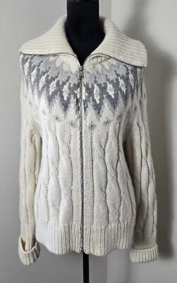 Ralph Lauren L-RL Women's Fair Isle Cream Large Alpaca Wool Blend Zip Up Sweater - Image 1 of 4