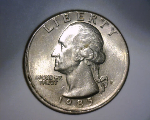 1985 P WASHINGTON QUARTER OFF CENTER, ROLLED RIM  US ERROR COIN Cover