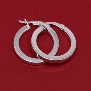 Genuine 925 Sterling Silver Creole Style Square Tube Hoop Earring 20mm - Picture 1 of 4