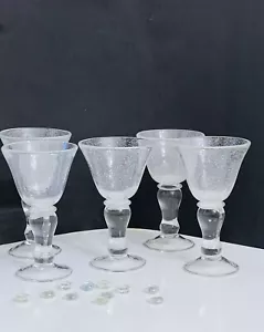 Lot of 5 Bubble Seeded Water Goblet Glass Clear Wine Glass Hand Blown - Picture 1 of 17