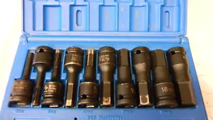 GREY PNEUMATIC 1/2" DRIVE 10PC METRIC 6-19MM HEX DRIVER SET #1498MH - Picture 1 of 4