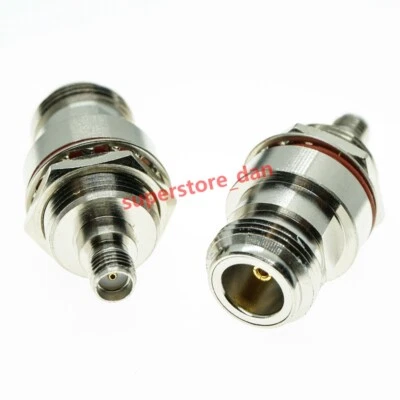 2X N Female Jack to SMA Female Bulkhead Mount RF Adapter Connector Lot - Image 1 of 4