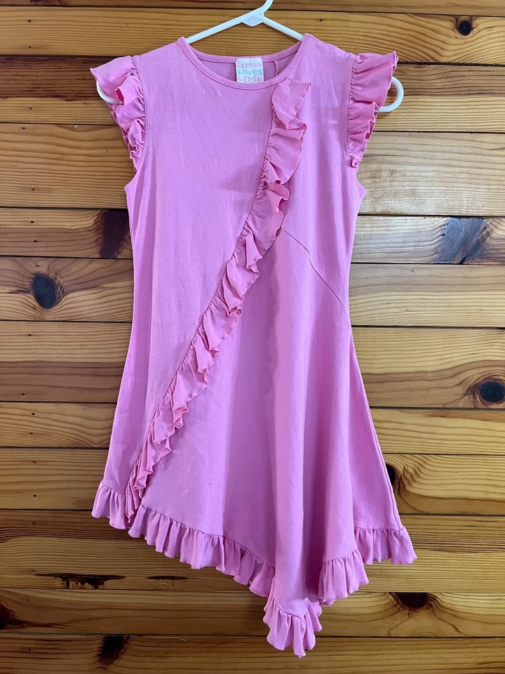 Vestido asimétrico con volantes en cascada rosa lima Lemon Loves niñas talla 10 Foto 1 de 1