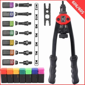 Riveter Gun Auto Pumping Rod Rivet Nut Tool, Nut Sert Kit, 7Pcs Mandrels,M3-M12 - Picture 1 of 14