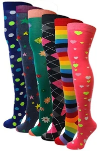 6 Pairs Women Assorted Fancy Design Colorful Thigh High Over The Knee Socks 9-11 - Picture 1 of 5
