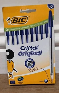 Bic Cristal Ballpoint Pen Medium Blue Pack of 10 NEW - Picture 1 of 2