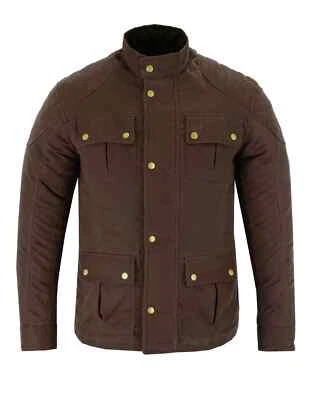 Men's Waterproof Brown Wax Cotton Motorcycle Jacket Textile Biker Armour Fabric - Image 1 of 4