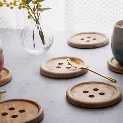  SET OF 6 WOOD BUTTON ROUND SHAPE DRINKS COASTERS COFFEE TABLE BY SASS & BELLE - Image 1 of 3